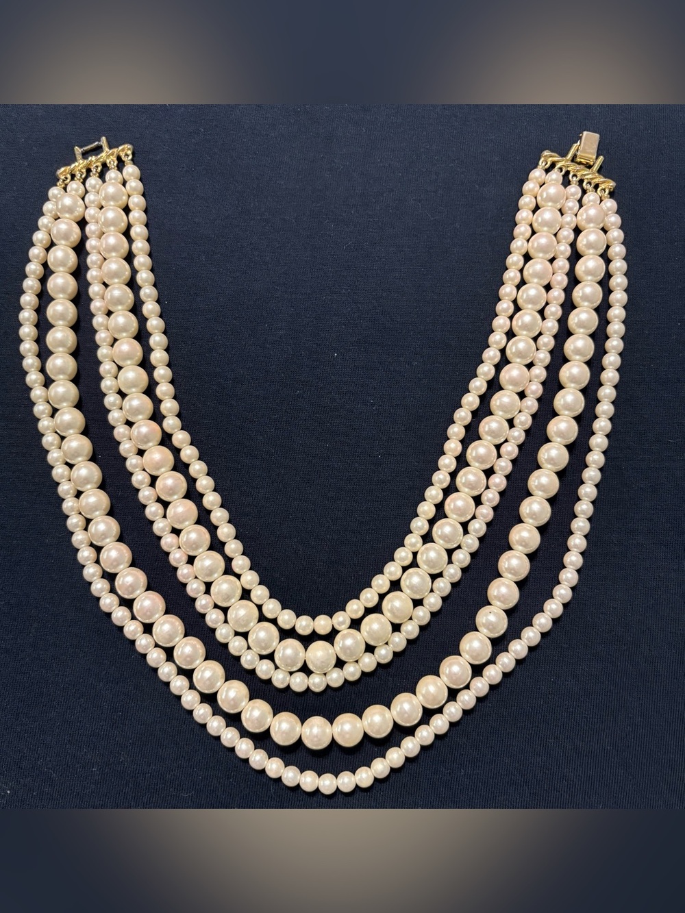 Vintage 5 Strand Faux Pearl Necklace 18” Graduated Pearls Gold Tone Clasp